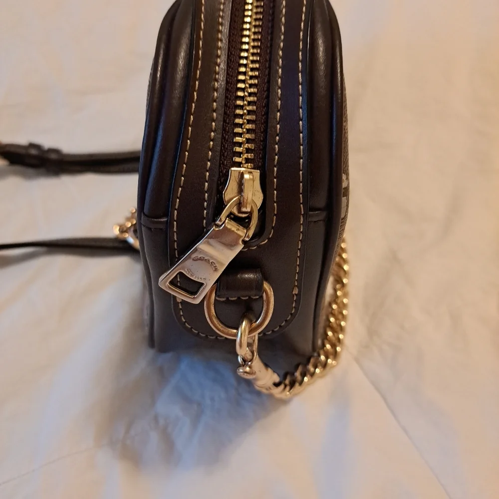 COACH Signature Shoulder Bag Floral Brown Small Defect On Label Inside See Pics - Picture 5 of 11